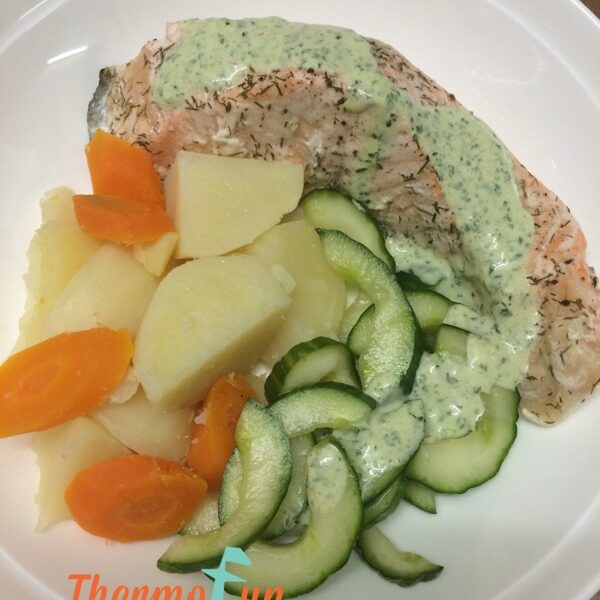 ThermoFun – Salmon Steaks with Cucumber & Spiced Yoghurt Recipe