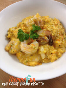 Thai Red Curry prawn risotto in a bowl