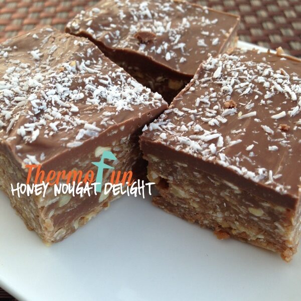 Thermomix Honey Nougat Delight slices on a plate