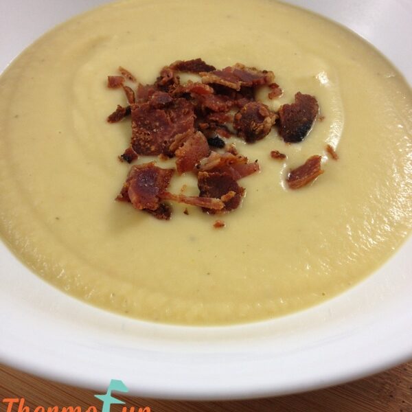 Cream of Parsnip soup with bacon on top