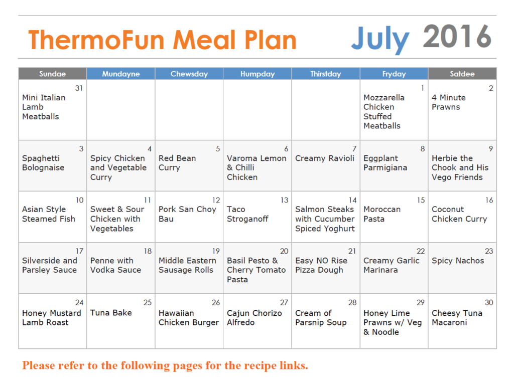 Thermomix Meal Plan ThermoFun July