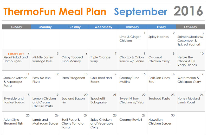 Thermomix Meal Plan September